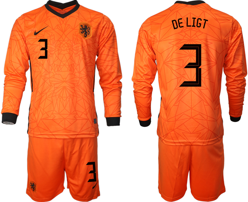 Men 2021 European Cup Netherlands home long sleeve #3 soccer jerseys